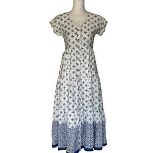 blu pepper blue/white floral maxidress, NWT, prairie, cottagecore, coastal